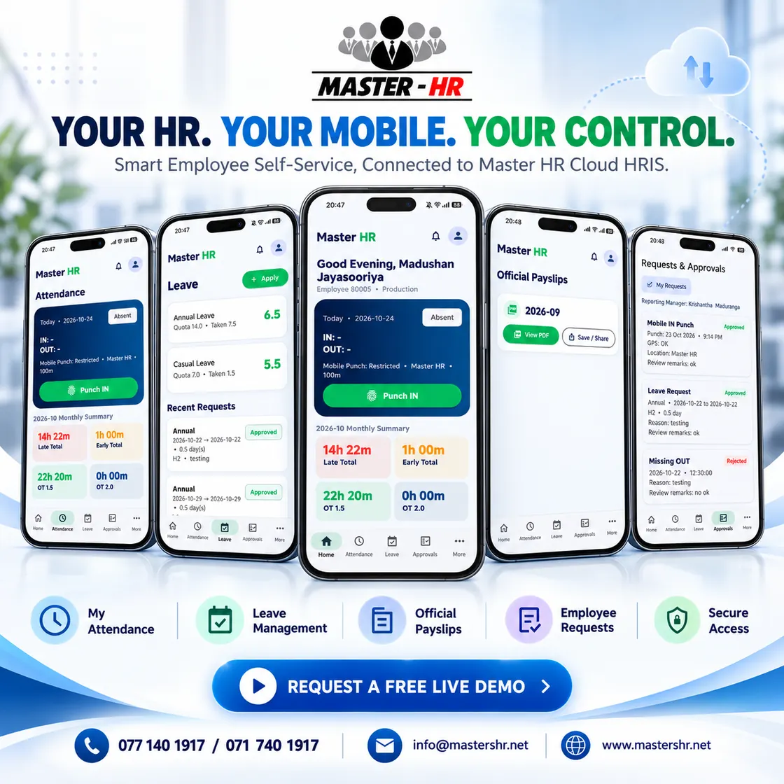 Master HR employee self-service app promotional poster
